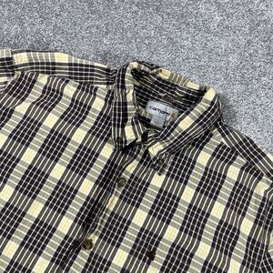 Carhartt Button Down Shirt Mens Large Relaxed Fit Plaid Cotton *Stain*